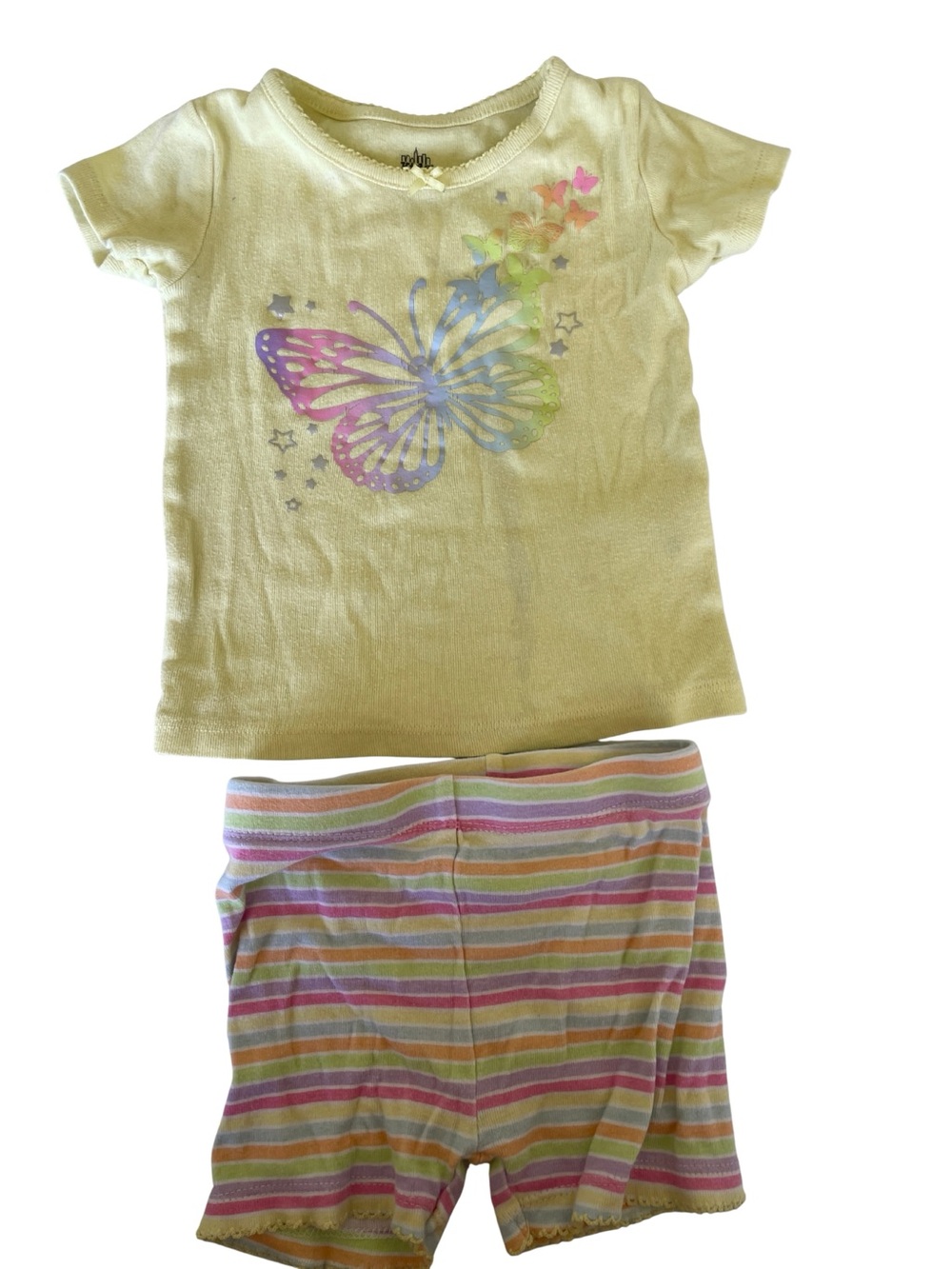 Kids Headquarters Pastel Yellow Butterfly Tee with Multicolor Print